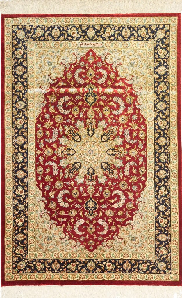 Ghom Tappeto 80 x 120 Rosso (Iran) Annodato A Mano