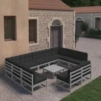 Set Divani da Giardino 10pz con Cuscini Grigio Massello di Pino cod mxl 50843