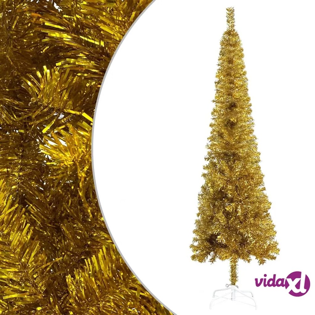 vidaXL Albero di Natale Sottile Preilluminato Oro 120 cm