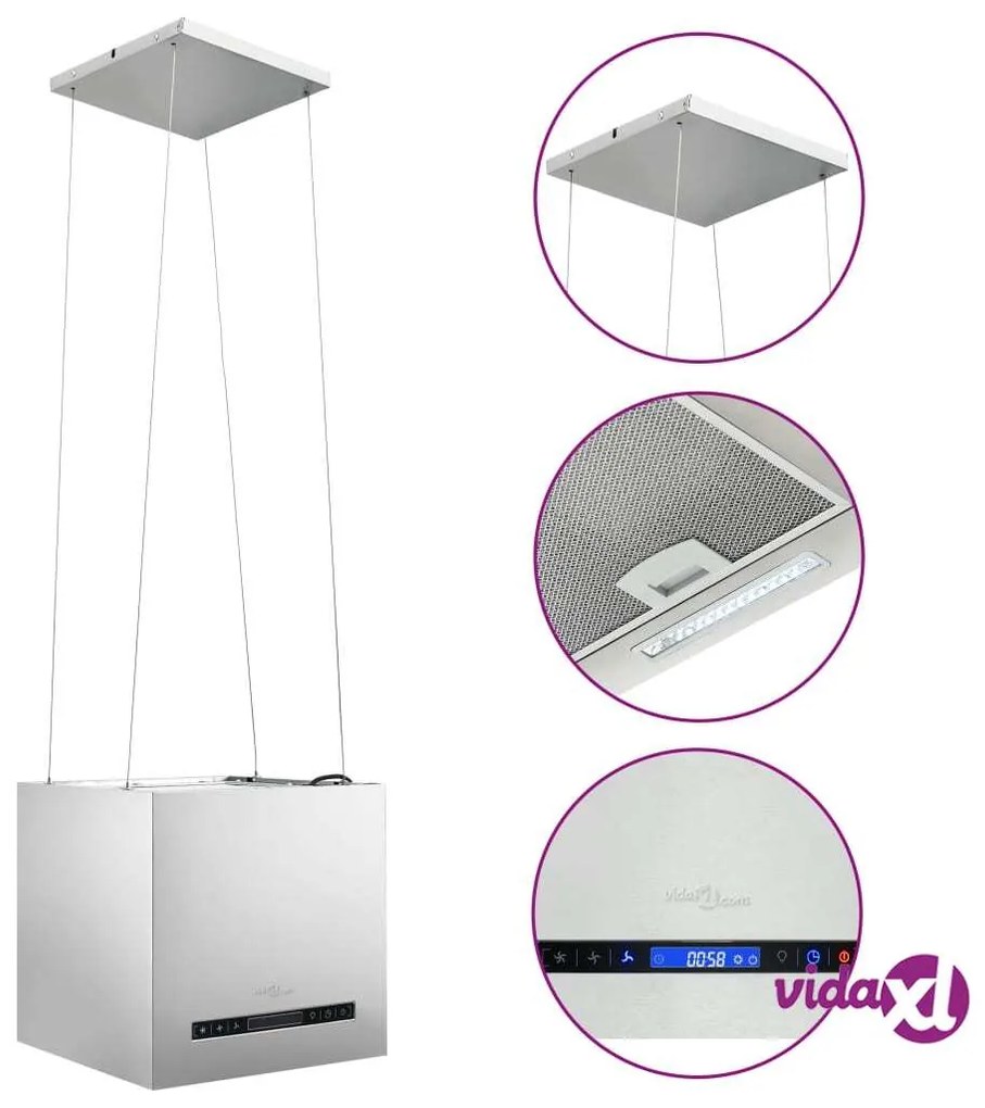 vidaXL Cappa da Cucina ad Isola Sospesa LCD con Sensore 37 cm Acciaio