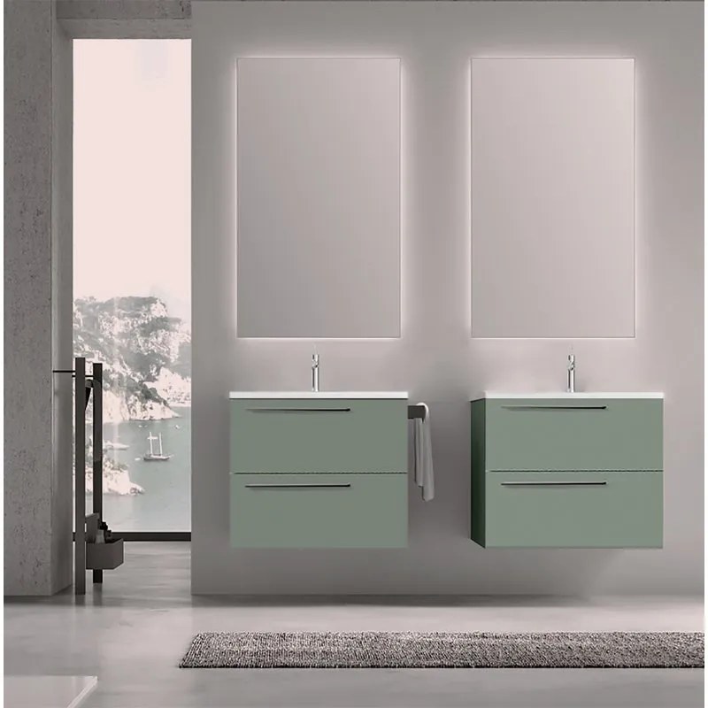 Mobile da bagno sospeso sotto lavabo L 60 x H 55 x P 45 cm verde laccato opaco, 2 cassetti VISOBATH Mia