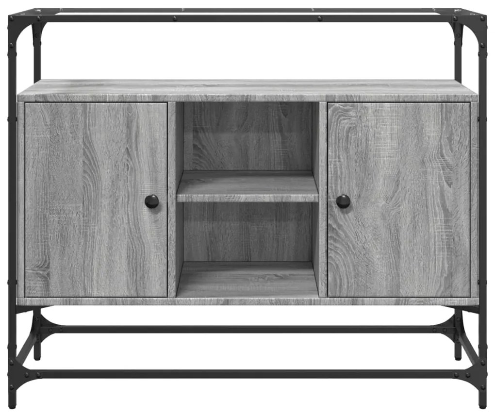 Credenza piano vetro grigio sonoma 98x35x81cm legno multistrato