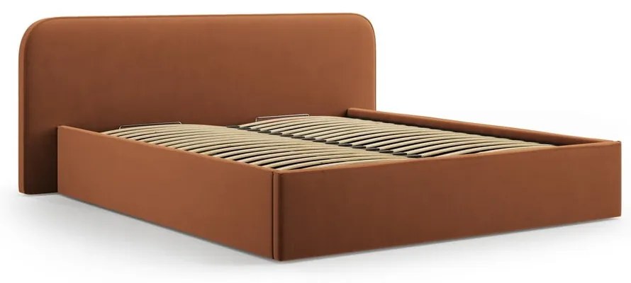 Letto matrimoniale imbottito color terracotta con contenitore e rete inclusi 140x200 cm Elizabeth – Micadoni