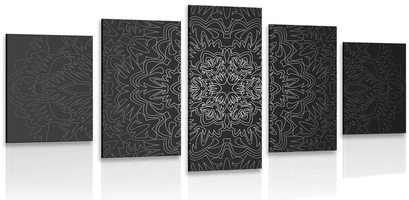 Quadri 5 pezzi – Mandala ornamentale in bianco e nero