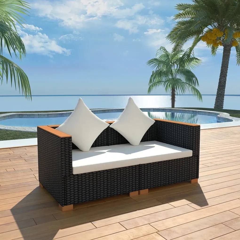Divano da giardino in polyrattan nero