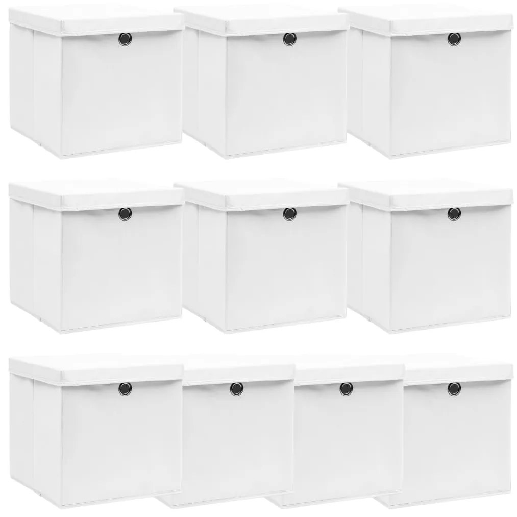 Scatole Con Coperchi 10pz Bianche 32x32x32 Cm Tessuto /