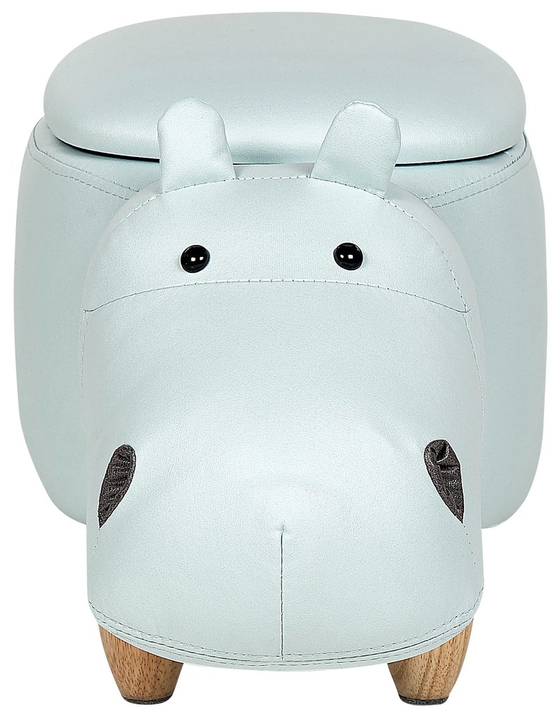Pouf animaletto velluto azzurro e legno chiaro HIPPO Beliani