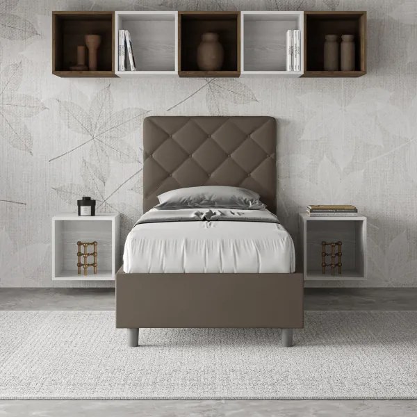 Letto singolo senza rete imbottito 80x200 similpelle cappuccino Priya