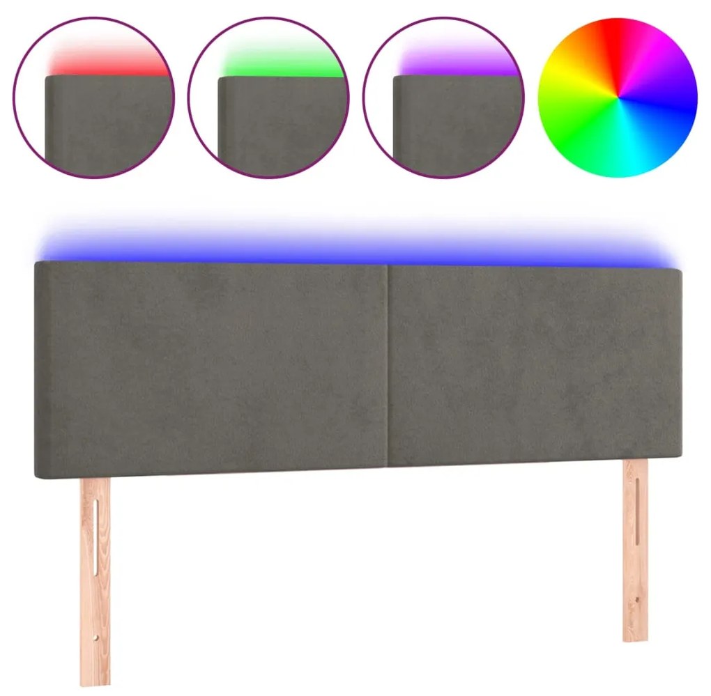 Testiera a led grigio scuro 144x5x78/88 cm in velluto