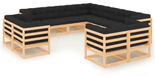 Set Divani Giardino 11 pz con Cuscini Antracite Legno di Pino