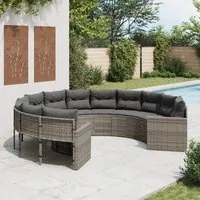 Divano da Giardino con Cuscini Circolare Grigio in Polyrattan 3318532