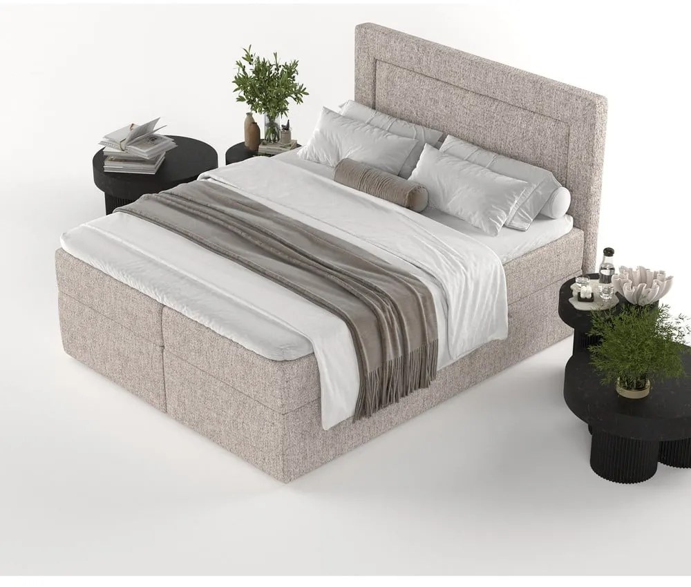 Letto boxspring marrone chiaro con contenitore 200x200 cm Imagine - Maison de Rêve