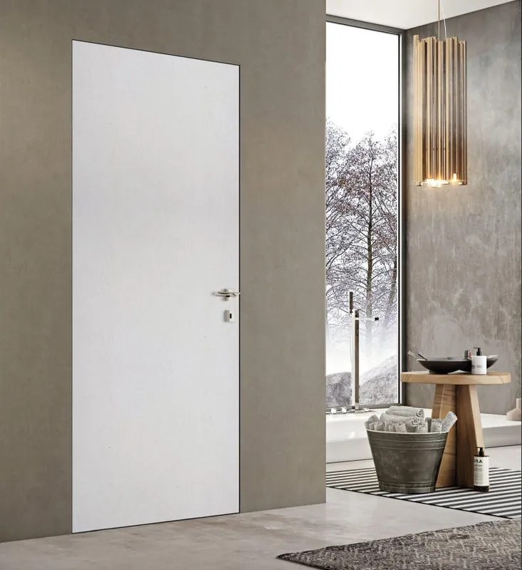 Porta interna filomuro a battente Baku in legno colore bianco, L 60 x H 210 cm, apertura a sinistra