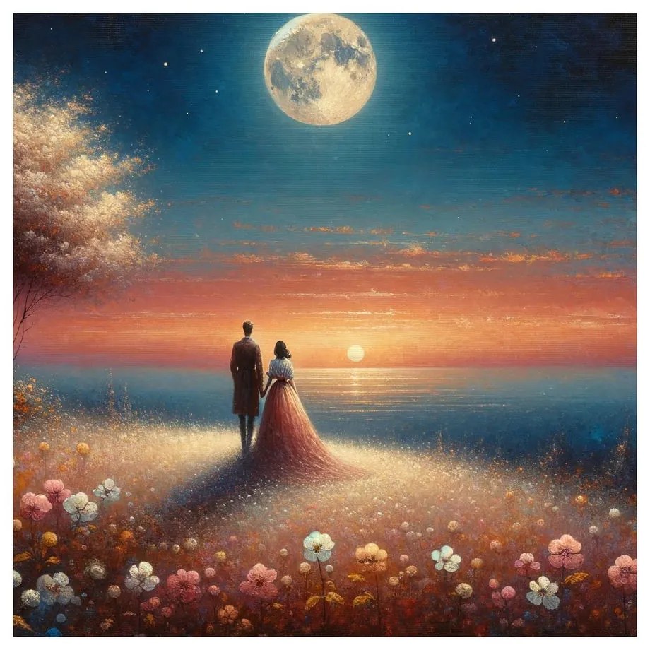 Quadro su tela – Passeggiata romantica tra i fiori