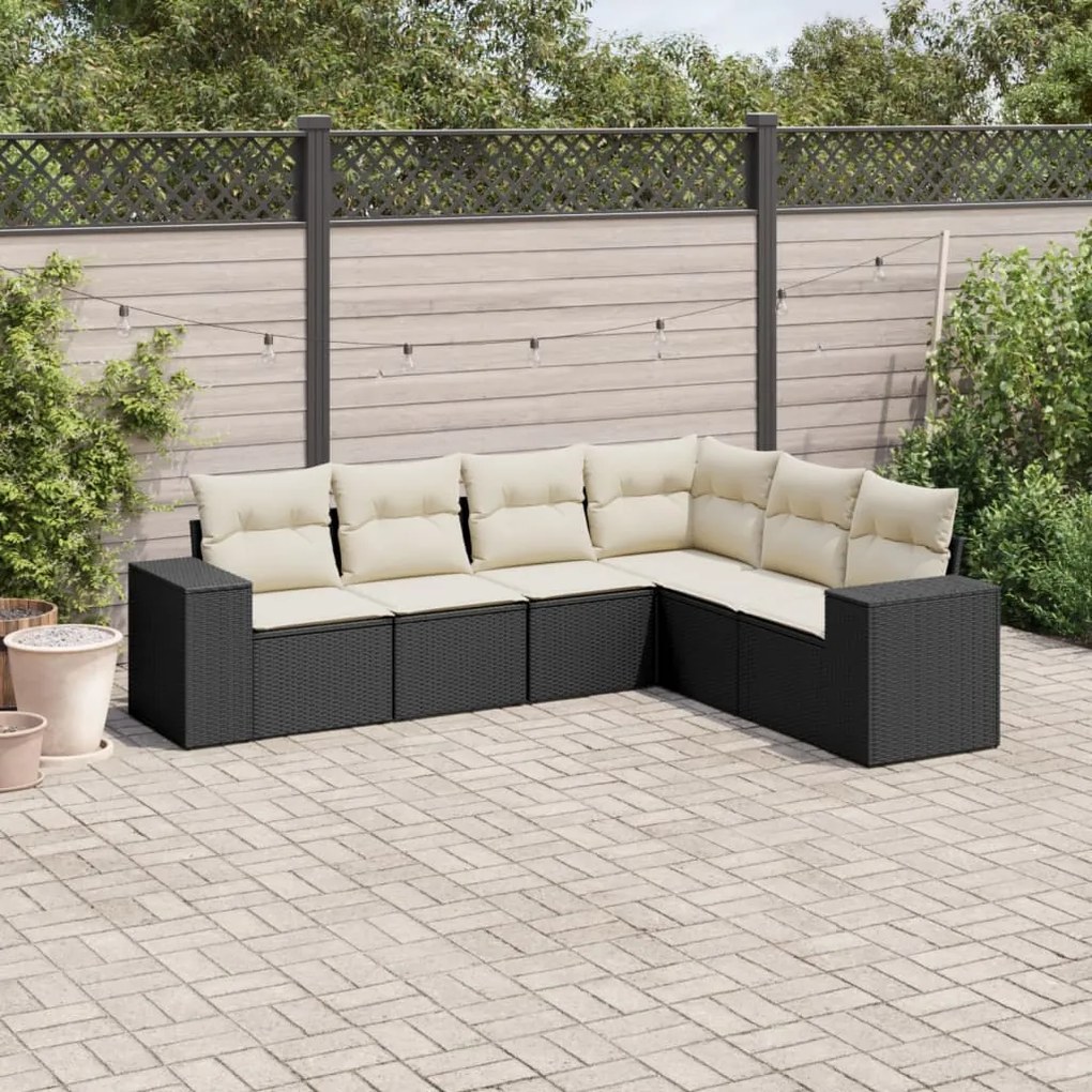 Set divano da giardino 6 pz con cuscini nero in polyrattan