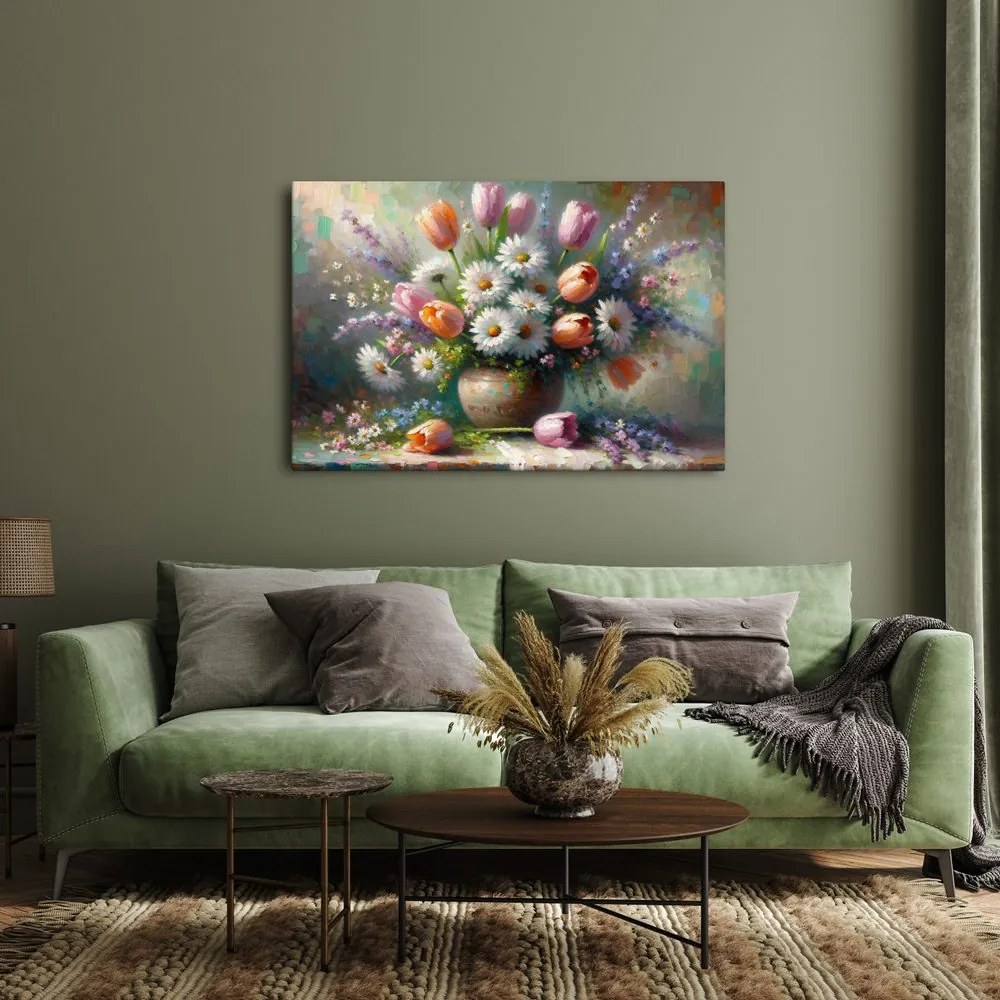 Quadro su tela – Bouquet di tulipani e margherite