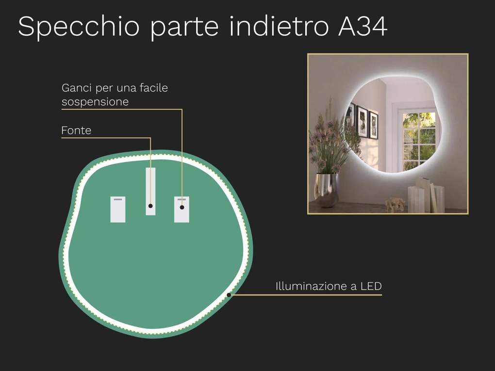 Specchio organico LED con illuminazione A34 50×48