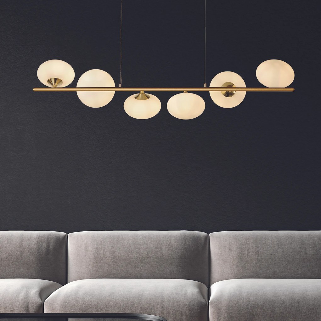 Lampadario Contemporaneo Ciottolo Acciaio Ottone Vetro Bianco 6 Luci G9