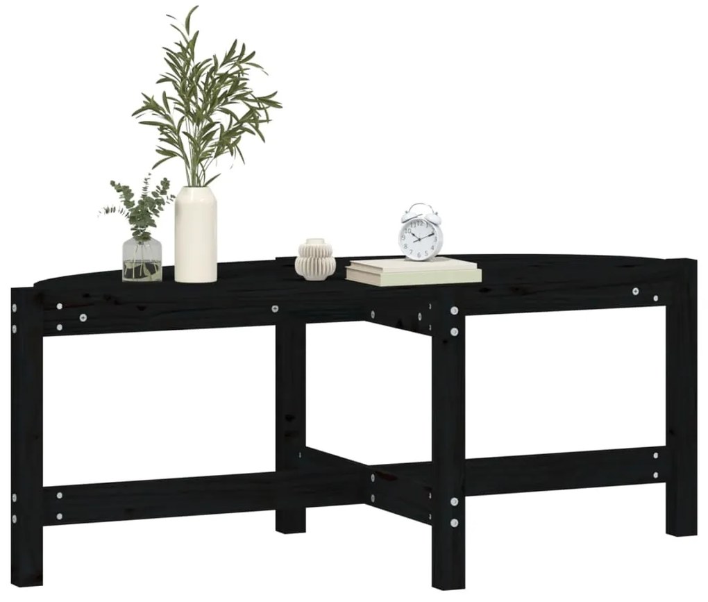 Tavolino da salotto nero 118x63x45 cm in legno massello di pino