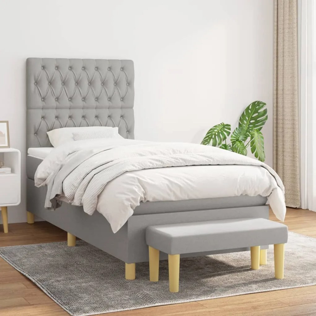 Giroletto A Molle Con Materasso Grigio Chiaro 90x190 Cm Tessuto /