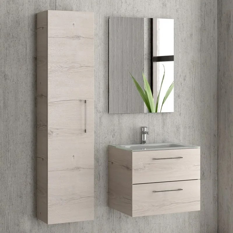 Composizione lavabo bagno con mobile 60 cm, colonna e specchio EL-60B - KAMALU