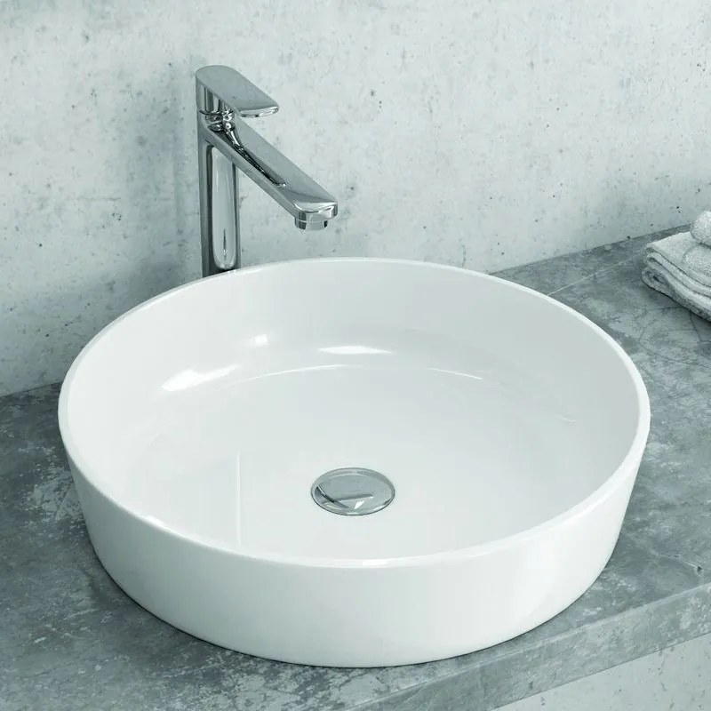 Kamalu - lavabo da appoggio tondo 48cm ceramica bianca | litos-0010