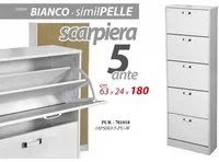 Scarpiera bianca doppia ribalta 5 ante cm 62 x 24 x 180 h ecopelle