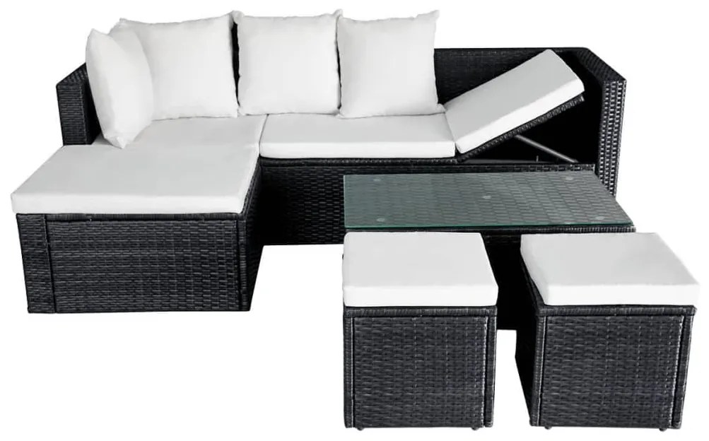 Set Divani da Giardino 4 pz con Cuscini in Polyrattan Nero