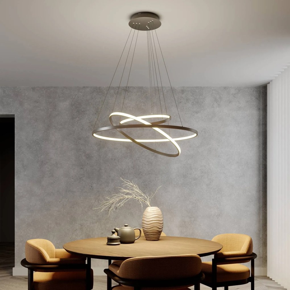 Lucande Lampada LED a sospensione Ezana, 3 anelli, nichel