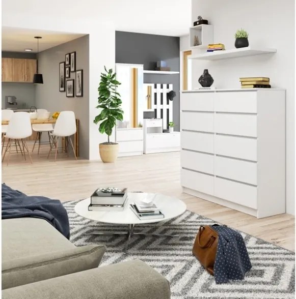 Cassettiera Credenza 120x40x120 Cm 10 Cassetti Artika Bianco Opaco