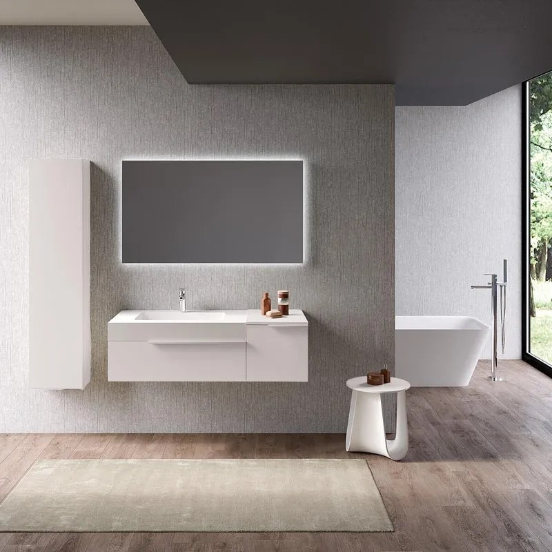 Mobile bagno sospeso con lavabo L 120 x H 36 x P 51 cm bianco opaco per vasca a sinistra Ginevra