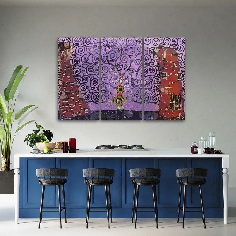 Quadro su tela 3  pannelli, Astrazione viola dell'albero della vita  Dimensioni 120x80