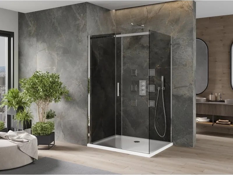 Mexen Omega cabina doccia scorrevole 100 x 90 cm, grafite, cromo + piatto Flat, bianco - 825-100-090-01-40-4010