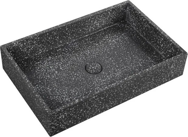 Lavabo da appoggio rettangolare con finitura terrazzo nero | KTERD-600N - KAMALU