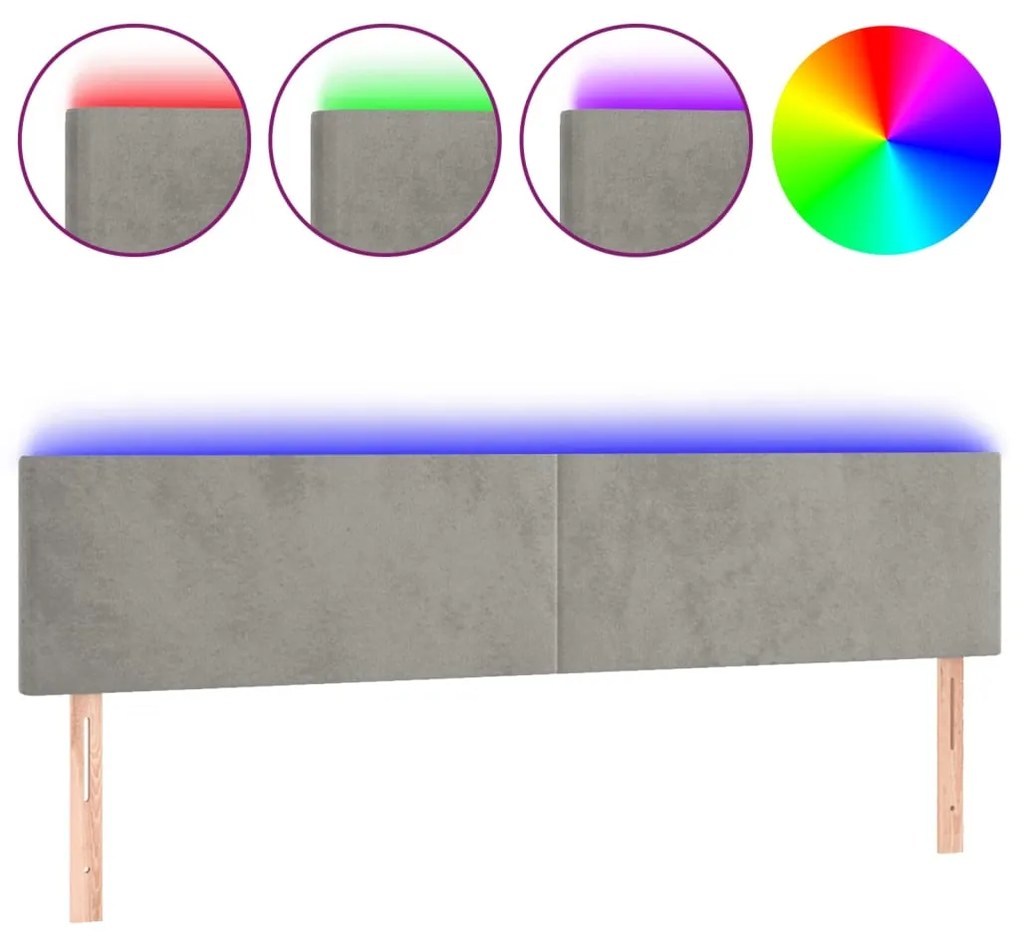 Testiera a led grigio chiaro 180x5x78/88 cm in velluto