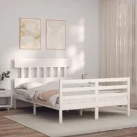 Giroletto con Testiera Bianco 140x190 cm in Legno Massello 3195137