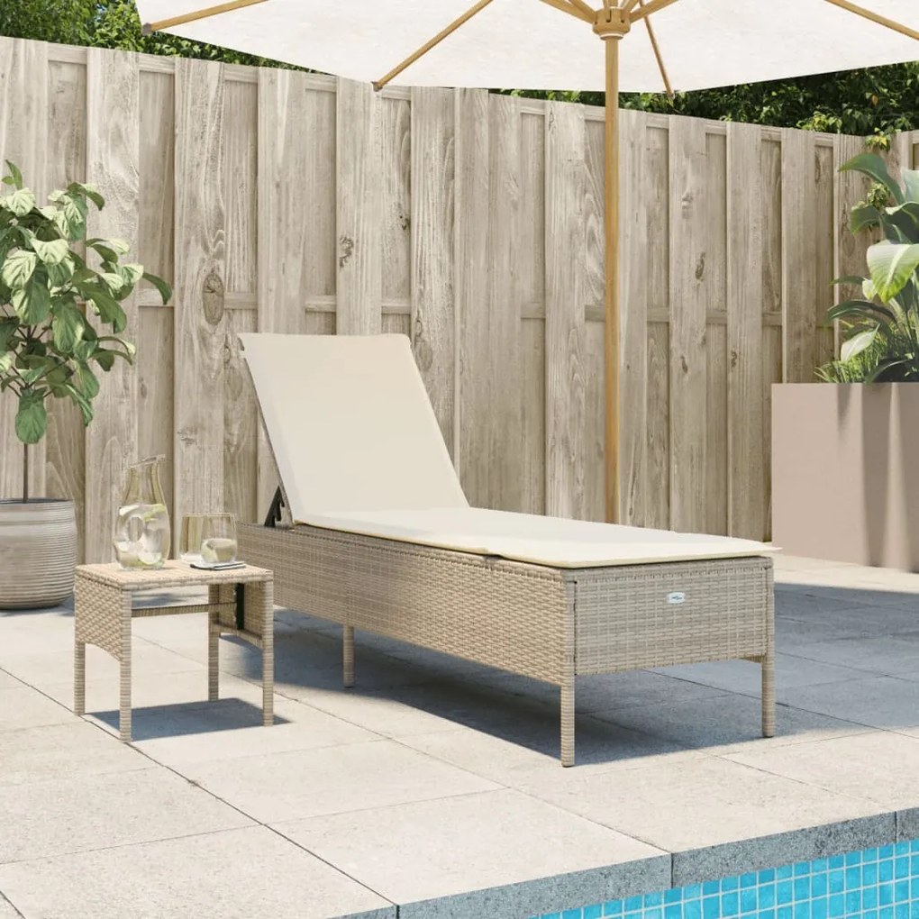 Lettino Prendisole Con Tavolo E Cuscino Beige İn Polyrattan /