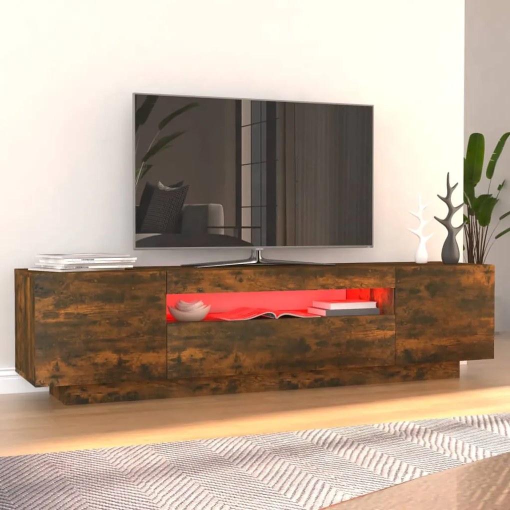 Mobile porta tv con luci led rovere fumo 160x35x40 cm