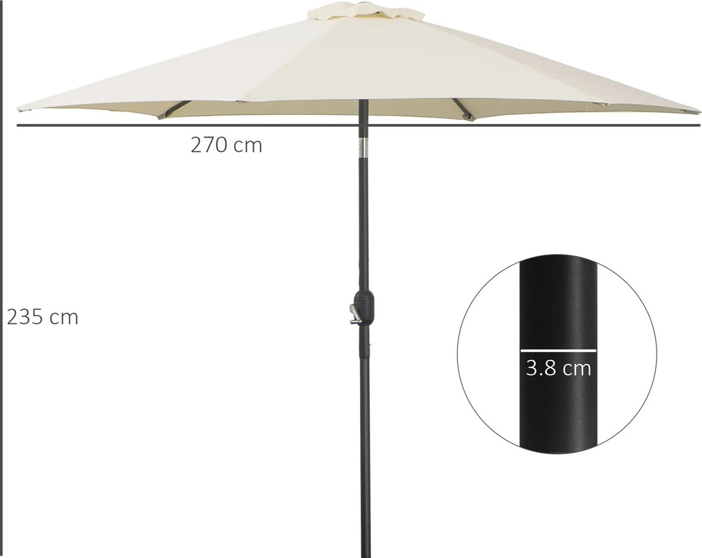 Ombrellone da Giardino Ø2.7x2.35 m Palo Ø38 mm in Alluminio Inclinabile Bianco...