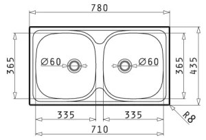 Pyramis 100125101 - Lavello cucina E78 78x43,5 cm satinato