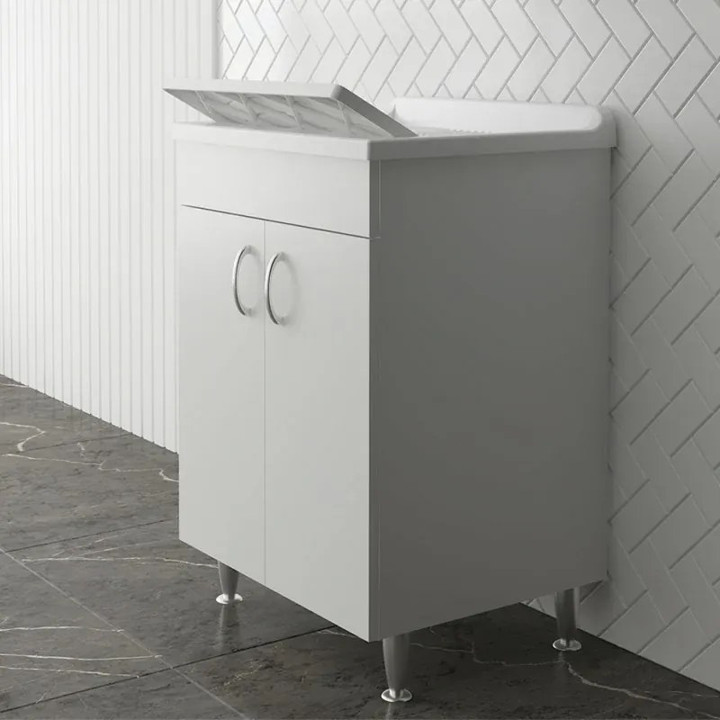 Mobile lavatoio 60 x 50 in legno con asse e kit di scarico incluso Fedra