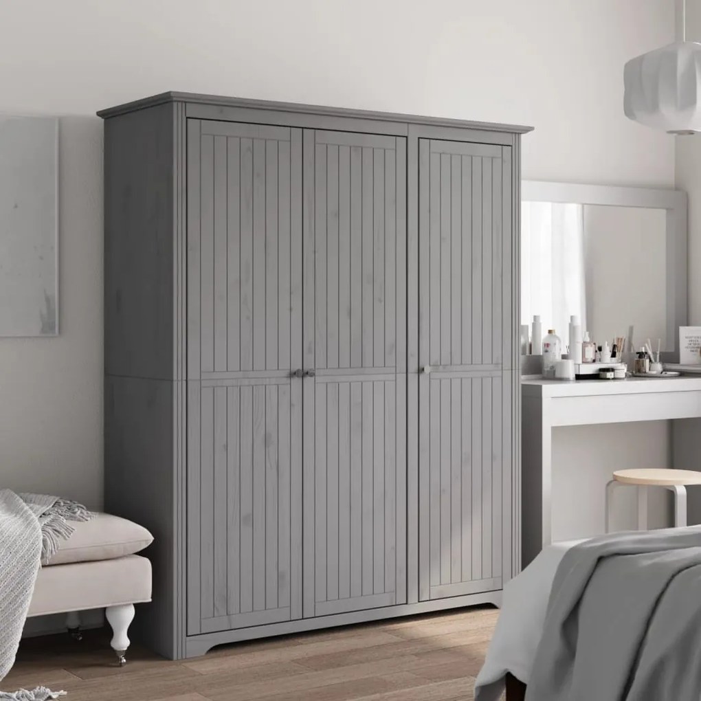 Armadio Bodo 146x53,5x173 Cm İn Legno Massello Di Pino Grigio /