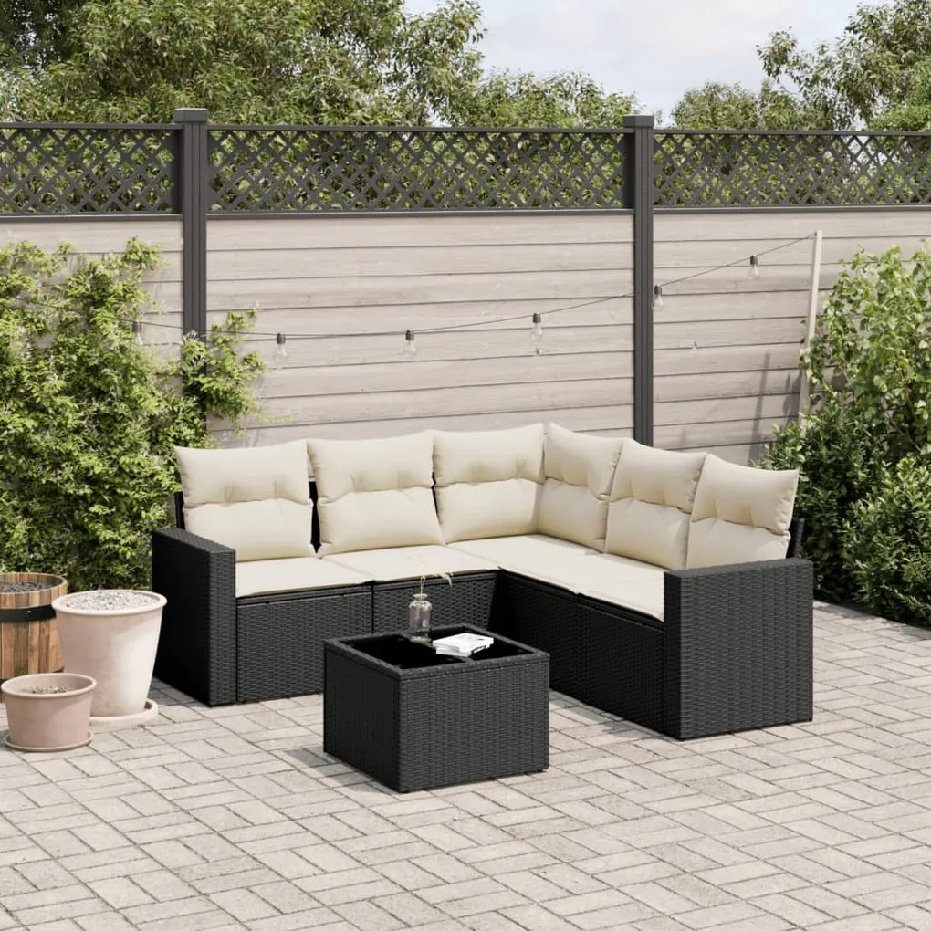 Set divano da giardino 6 pz con cuscini nero in polyrattan