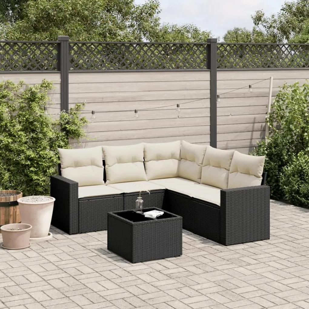 Set divano da giardino 6 pz con cuscini nero in polyrattan