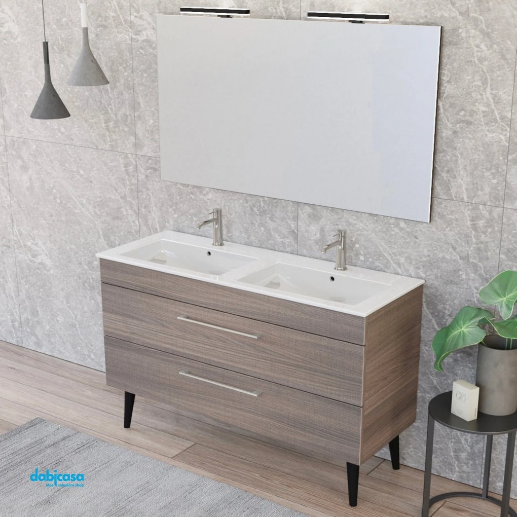 Mobile Bagno Da Terra "Unit Seven" Da 118 Cm Composto Da Due Cassetti Finitura Medium Elm Con Doppia Vasca