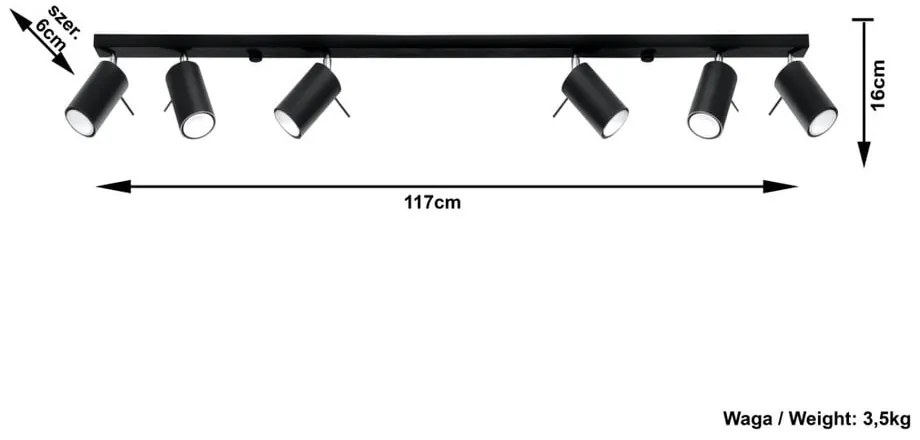 Apparecchio da soffitto nero 6L Etna - Sollux