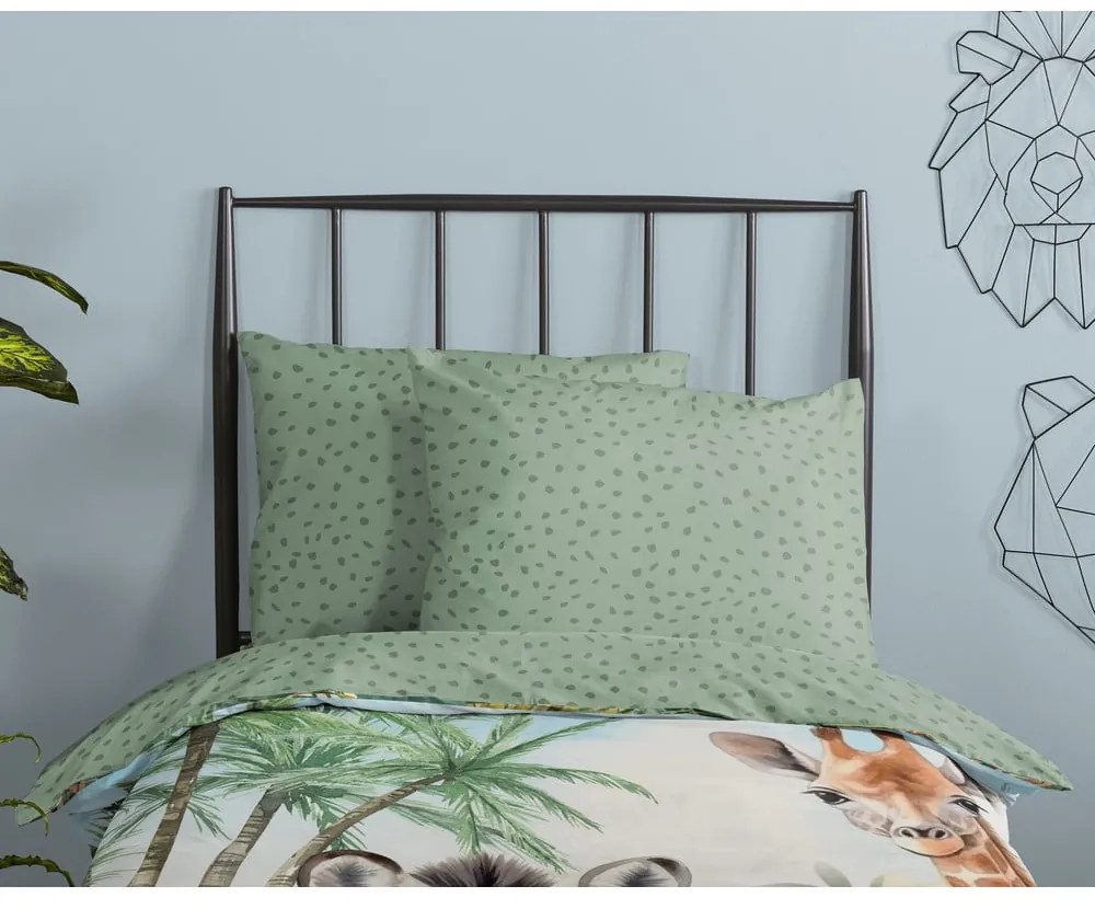 Set copripiumino e federa da bambini verde in cotone per letto singolo 140x200 cm Thabo – Good Morning