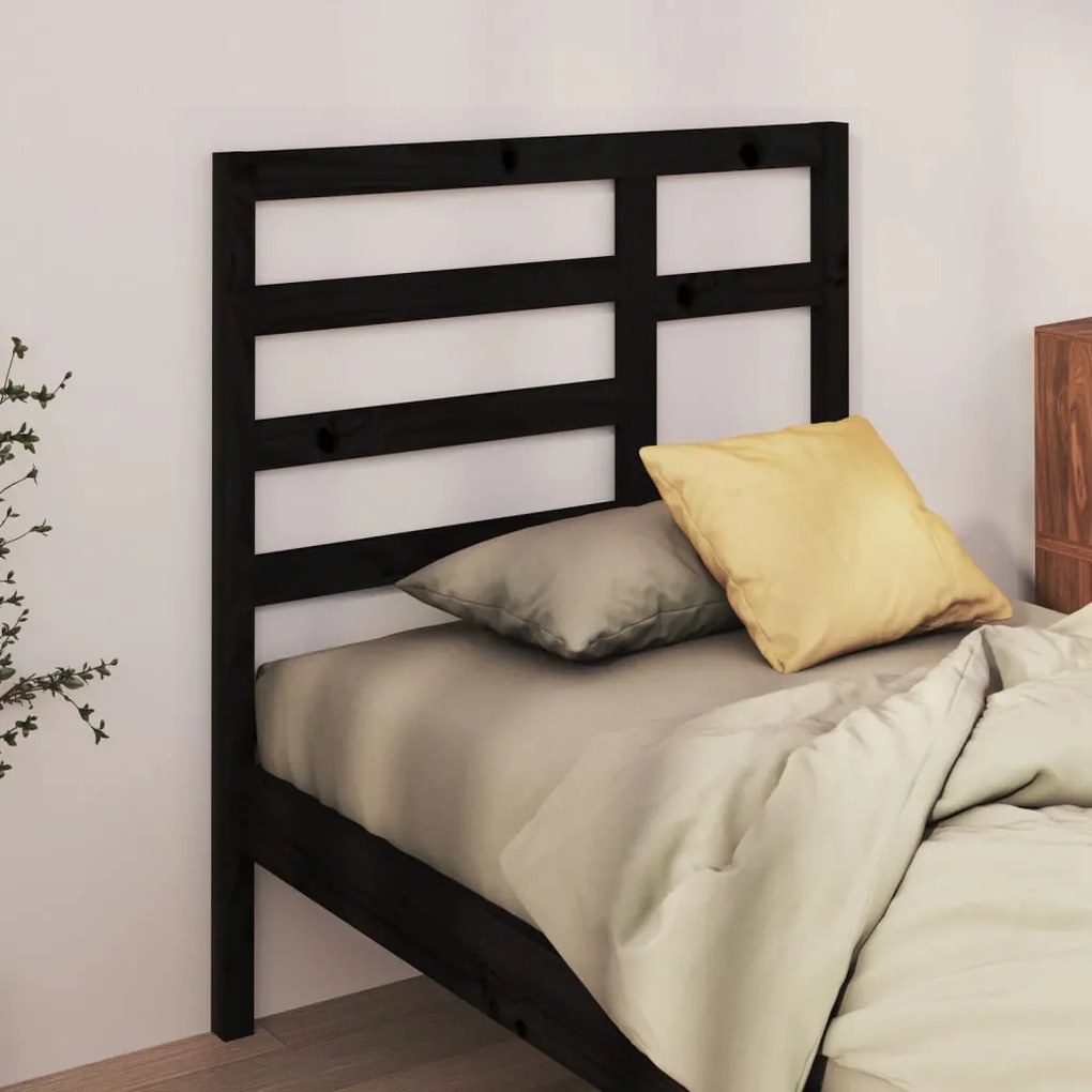 Testiera Per Letto Nera 106x4x104 Cm İn Legno Massello Di Pino /