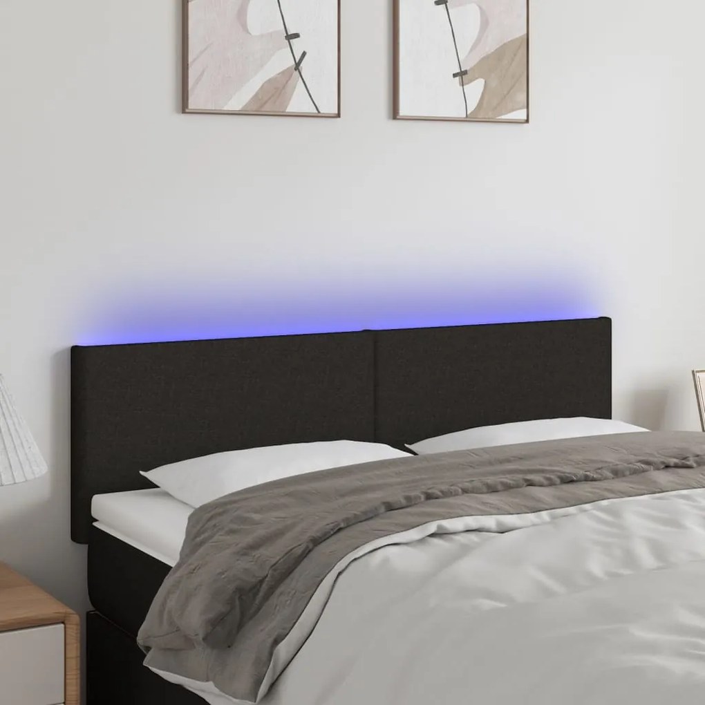 Testiera A Led Nera 144x5x78/88 Cm İn Tessuto /