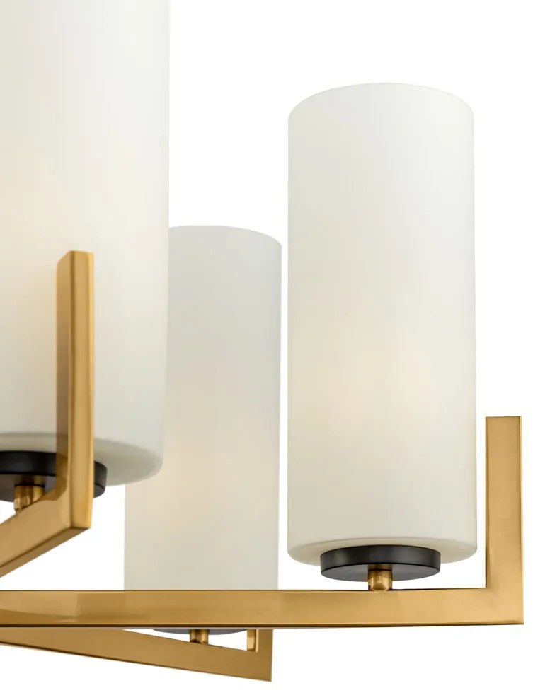 Lampadario Contermporaneo Fortano 6 Luci Metallo Ottone Diffusori Vetro Bianchi